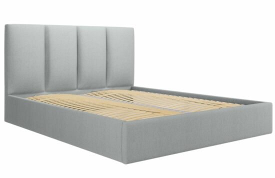 Světle šedá látková dvoulůžková postel MICADONI Pyla 180 x 200 cm s úložným prostorem