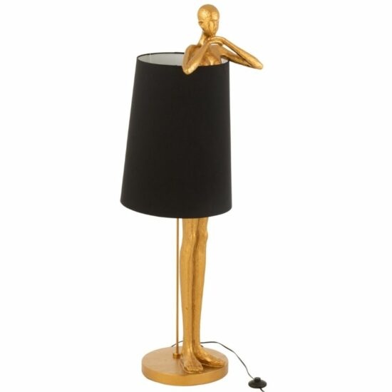 Černá látková stojací lampa se zlatou podstavou J-line Man 140 cm