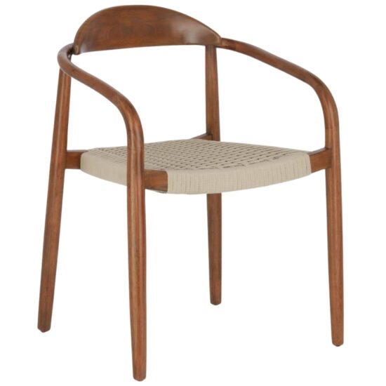 Hnědá dřevěná jídelní židle Kave Home Nina s béžovým výpletem