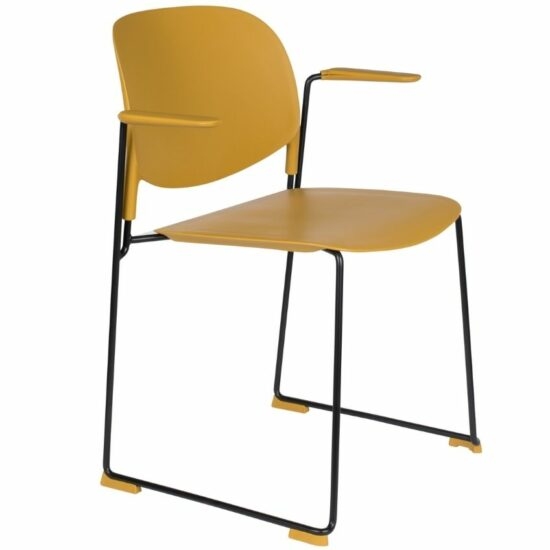 White Label Horčicově žlutá plastová jídelní židle WLL Stacks s područkami