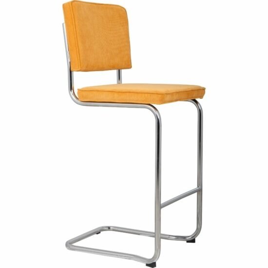 Žlutá manšestrová barová židle ZUIVER RIDGE KINK RIB 75 cm