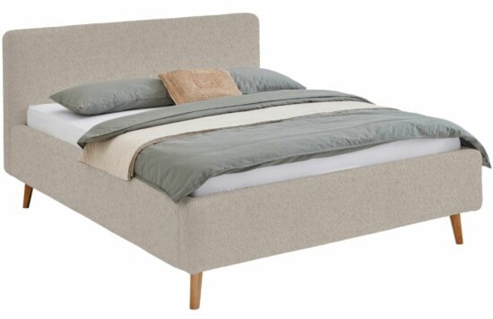 Béžová látková bouclé dvoulůžková postel Meise Möbel Mattis 140 x 200 cm s úložným prostorem