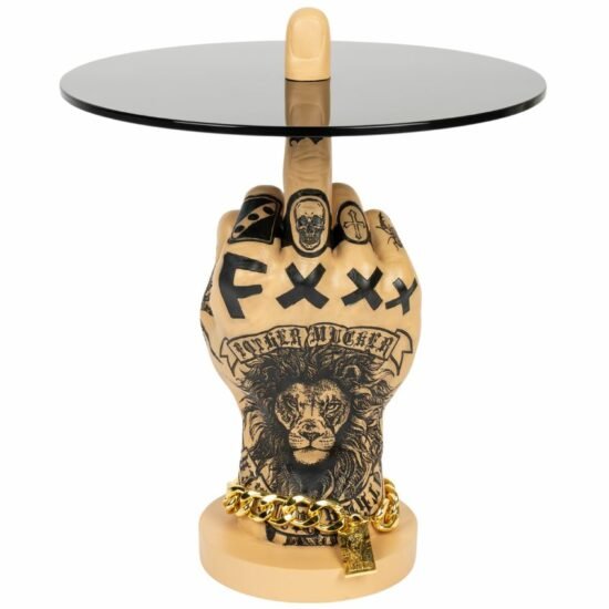 Kouřově šedý skleněný odkládací stolek Bold Monkey Fother Mucker Lion 40 cm