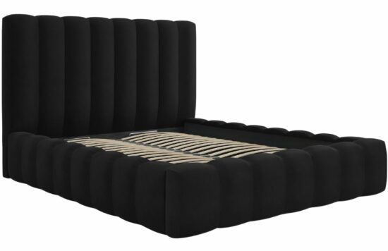 Černá sametová dvoulůžková postel MICADONI Kelp 180 x 200 cm s úložným prostorem