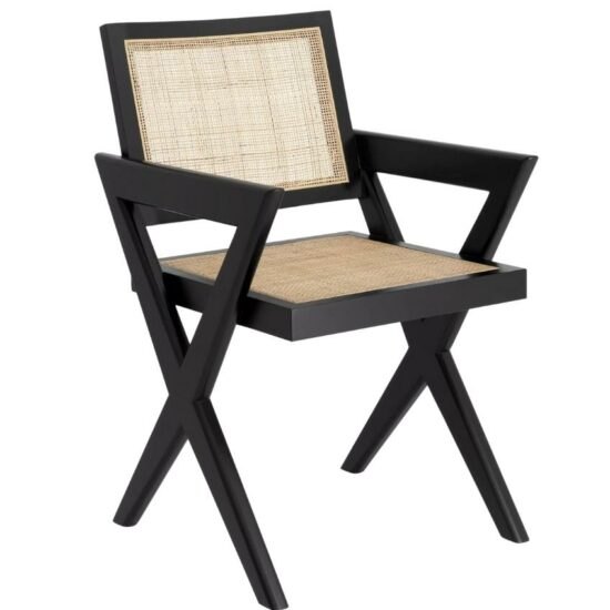 Černá dřevěná jídelní židle Eichholtz Augustin s ratanovým výpletem