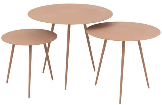 Set tří růžových kovových odkládacích stolků J-line Rito 56/46/36 cm