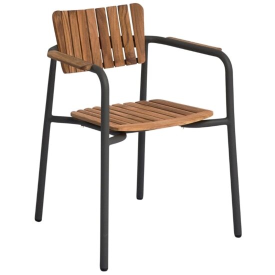 Antracitová hliníková zahradní židle No.119 Mindo s teakovým sedákem