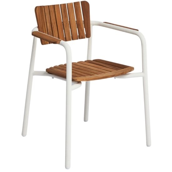 Bílá hliníková zahradní židle No.119 Mindo s teakovým sedákem