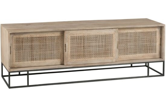 Dřevěný TV stolek J-line Venwo 150 x 40 cm s ratanovým výpletem