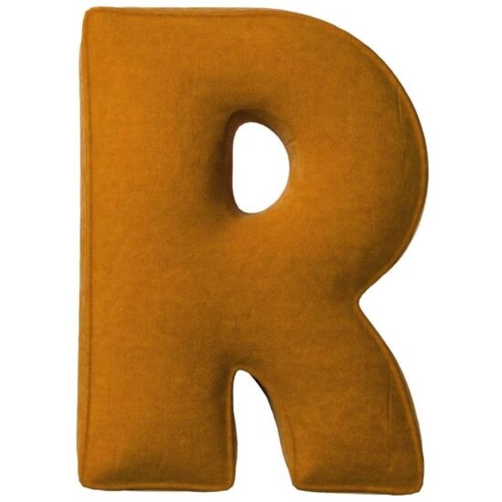 Yellow Tipi Cihlově oranžový sametový polštář písmeno R 40 cm