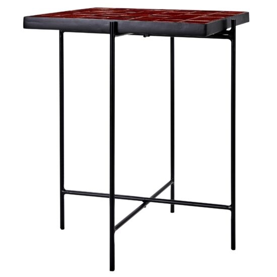 House Doctor Černý kovový odkládací stolek Kuna s červenými dlaždicemi 40