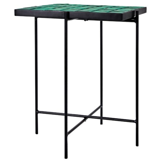 House Doctor Černý kovový odkládací stolek Kuna se zelenými dlaždicemi 40