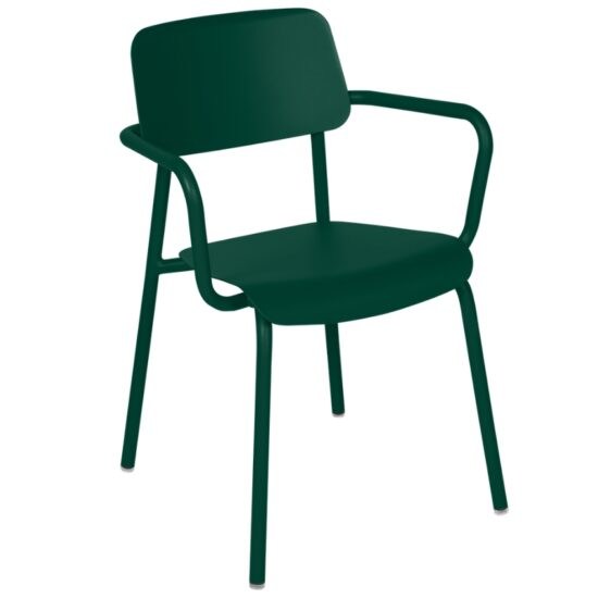 Tmavě zelená hliníková zahradní židle Fermob Studie s područkami