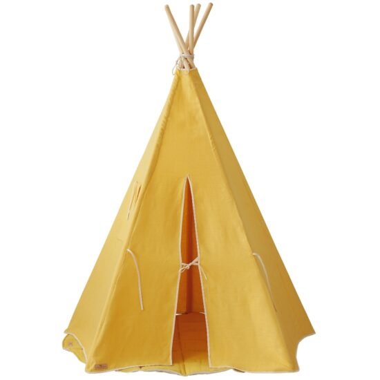 Moi Mili Žlutý lněný teepee stan s podložkou Apache 170 x 130 cm