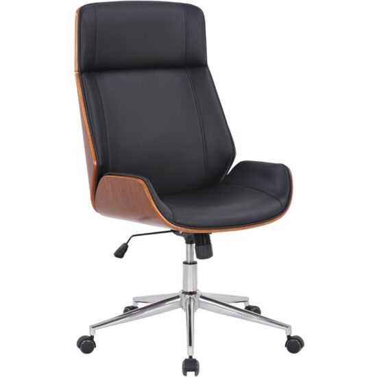 DMQ Černá koženková kancelářská židle Colle s ořechovou skořepinou